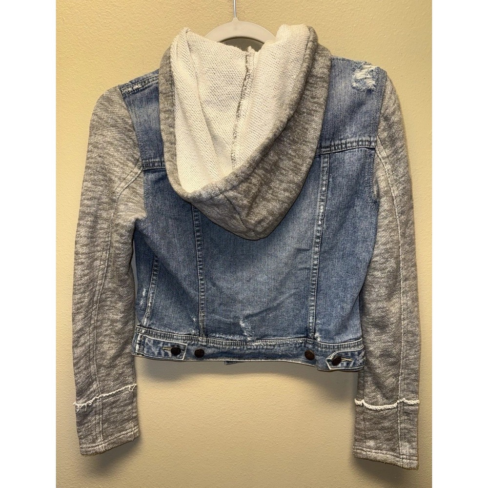 Free People Jean Jacket Womens XS Drawstring Hooded Trucker Sweatshirt - Picture 6 of 8